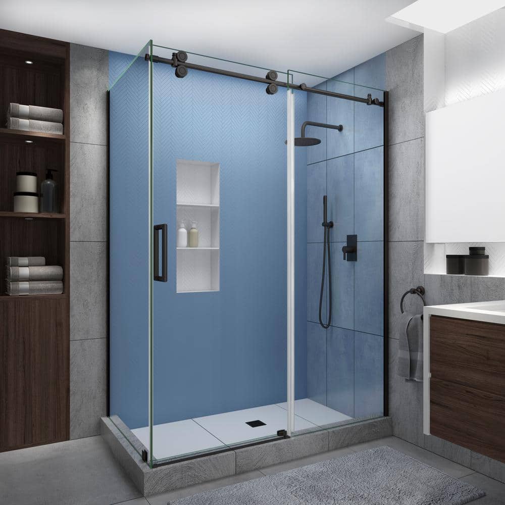 Langham XL 44 in. - 48 in. x 32 in. x 80 in. Sliding Frameless Shower Enclosure, StarCast Clear Glass in Bronze, Left price history on PriceWatchPro