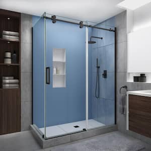 Langham XL 44 in. - 48 in. x 32 in. x 80 in. Sliding Frameless Shower Enclosure, StarCast Clear Glass in Bronze, Left