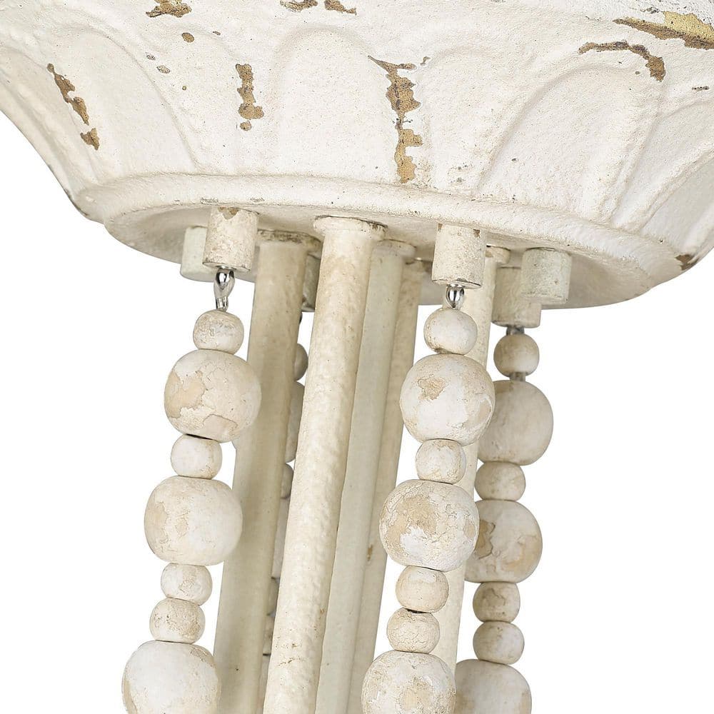 Vintage White 4-Light Semi-Flush Mount with Wood Beads