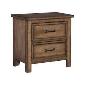 27 in. Brown and Black 2-Drawers Wooden Nightstand
