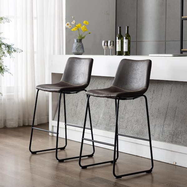 Home Beyond Clermont 39 in. Black Upholstered Bar Stool (Set of 2)