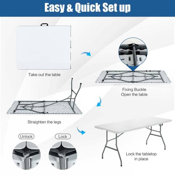 Sudzendf White Metal Portable Folding Outdoor Picnic Table with