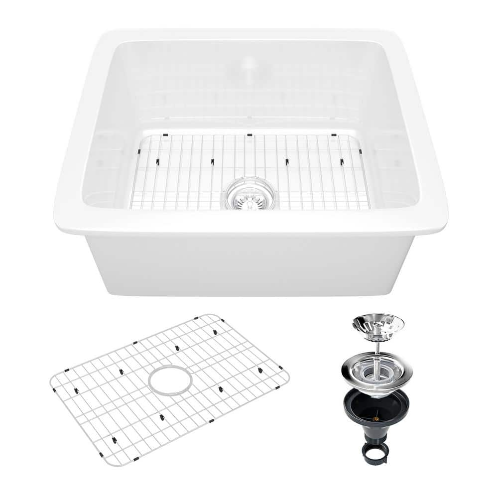 CASAINC 24 In Undermount Single Bowl Glossy White Fireclay Kitchen   Glossy White Casainc Undermount Kitchen Sinks Ca 08 Us24gw 64 1000 