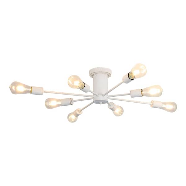 LWYTJO Trevontay 30.08 in. 8-Light White Modern Sputnik Sphere Semi Flush Mount for Dining Living Room Ceiling Light