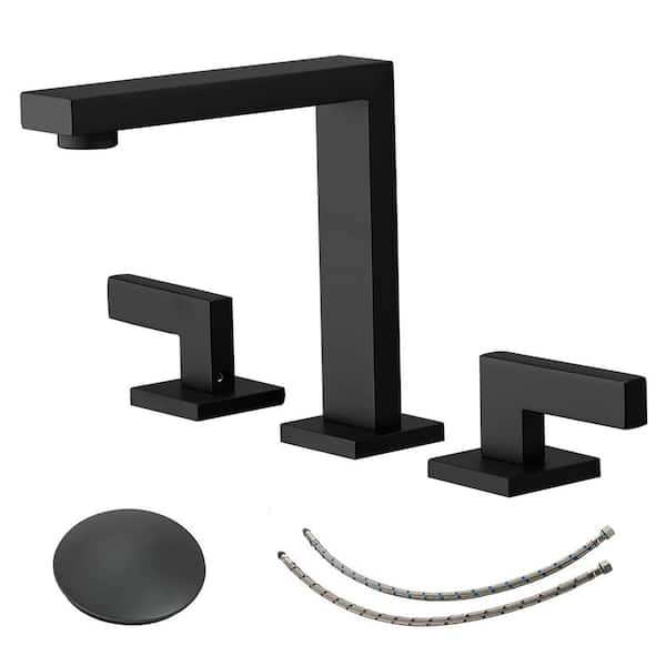 FORCLOVER 8 in. Widespread Double Handle Bathroom Faucet With Pop-up Drain Assembly in Matte Black