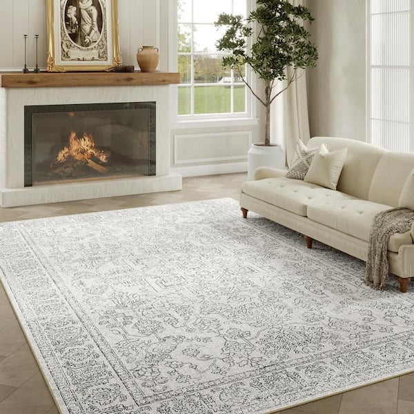 Gul Gray 9 ft. x 12 ft. Vintage Washable Medallion Distressed Area Rug