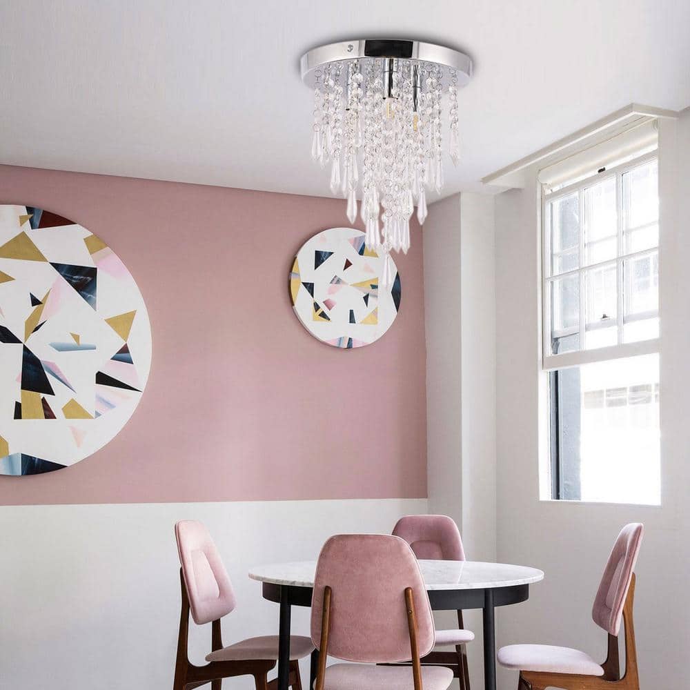 10.4" Silver Crystal Raindrop Flush Mount Ceiling Light