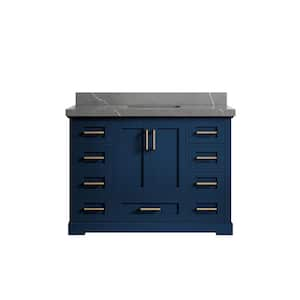 Boston 48 in. W x 22 in. D x 36 in. H Bath Vanity in Navy Blue with 2" Piatra Quartz Top