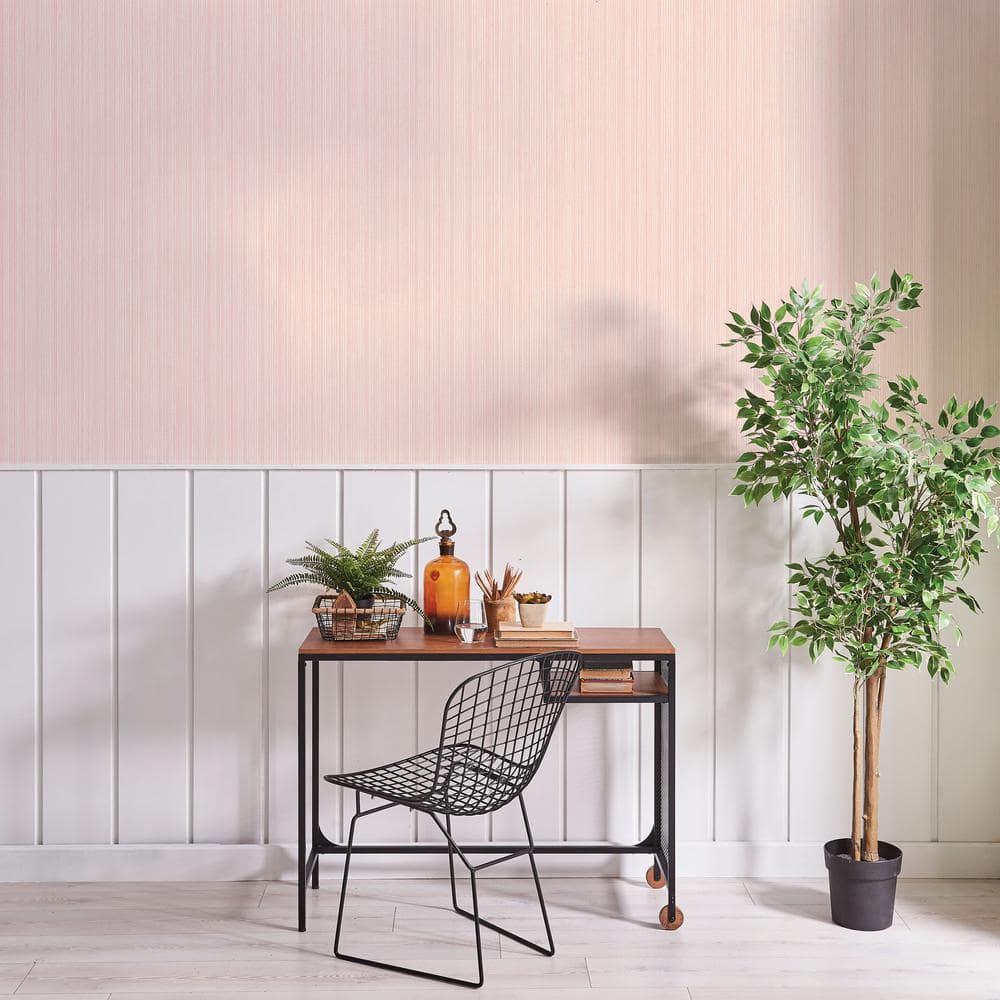 Pink Textured Grasscloth Peel and Stick Wallpaper Roll