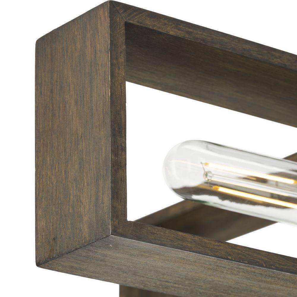 Matte Black and Wood 4-Light Flush Mount Ceiling Fixture