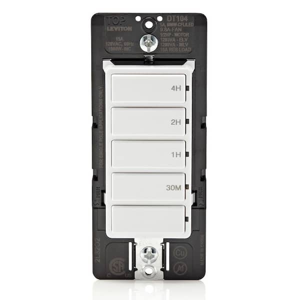 Decora 15 Amp 4-Hour Indoor In-Wall Timer Switch, 1/2 HP/9.8 Amp Fan/Motor, No Neutral Required, Single Pole, White