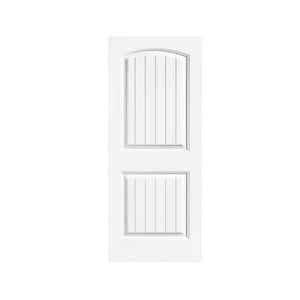 Elegant 30 in. x 80 in. White Primed Composite MDF 2 Panel Camber Top Interior Barn Door Slab