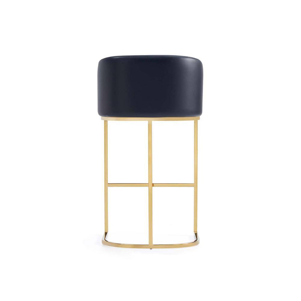 Set of 3 Black Leather and Gold Metal Barstools