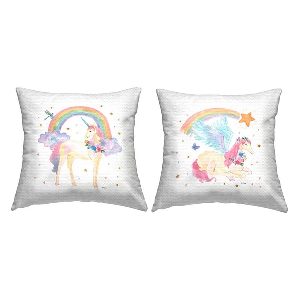 Stupell Industries Magical Friends and Rainbows Multi-Color Square Outdoor Throw Pillow 2-Pack