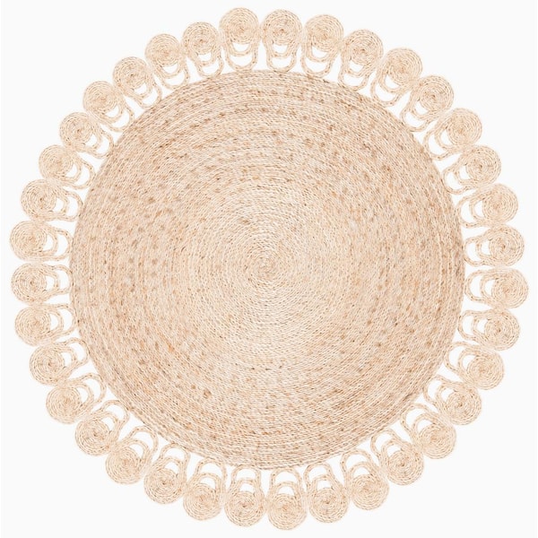 SAFAVIEH Natural Fiber Beige Doormat 3 ft. x 3 ft. Woven Floral Round Area Rug