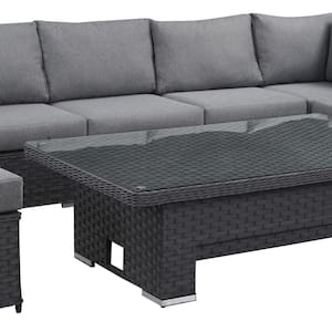 8-Person Outdoor Wicker Seating Group with Lift Top Table and Gray Cushions
