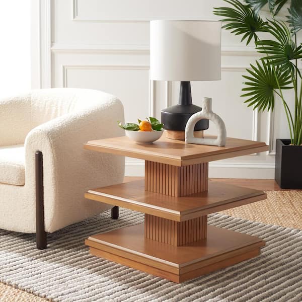 SAFAVIEH Suette 23.6 in. Brown Square Wood End Table with Shelves