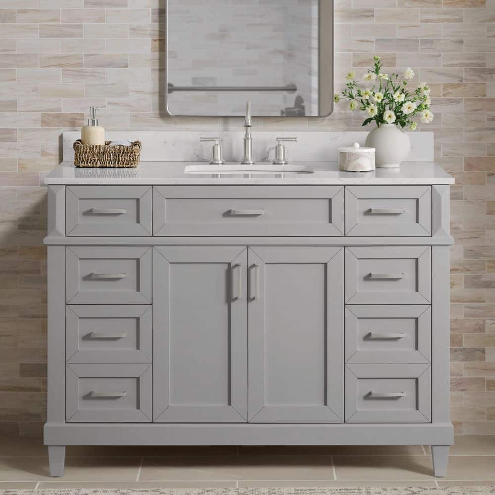 Talmore 48 in. Single Sink Sky Grey Bath Vanity with White Engineered Carra
