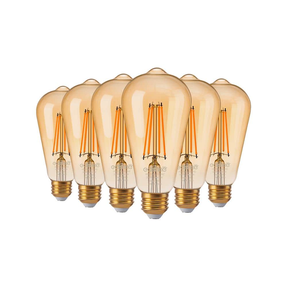 Amber Glass Vintage Edison LED Light Bulbs, 2200K Warm, 6-Pack