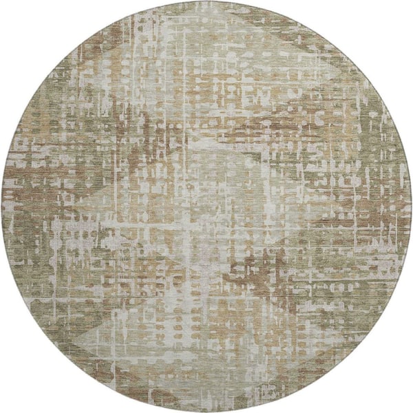 Mayfield Premium Machine Washable Abstract AMF2116 Fern 8 ft. x 8 ft. Round Rug