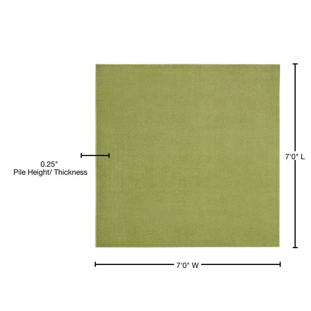 Mossy Green Square 7' Synthetic Flat-Woven Indoor/Outdoor Rug