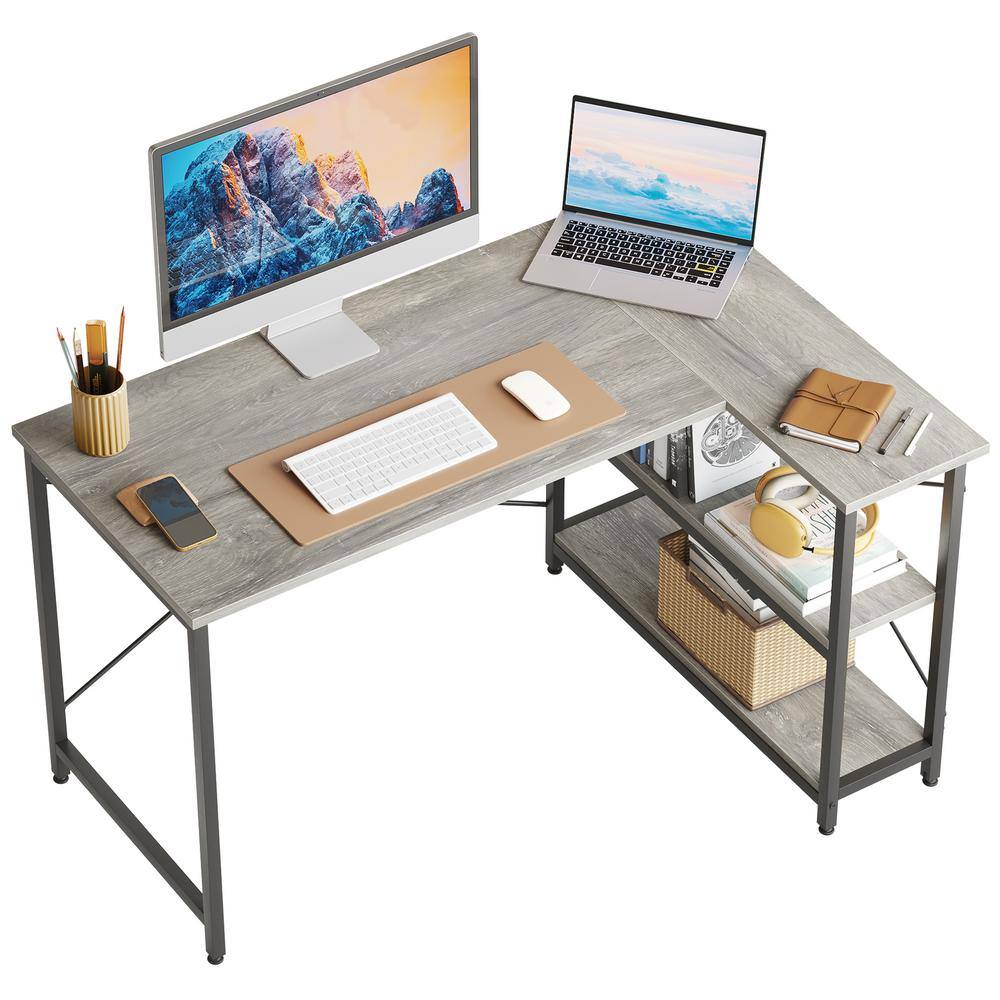 Bestier 47 In. Small L-Shaped Computer Desk With Storage Shelves Light ...