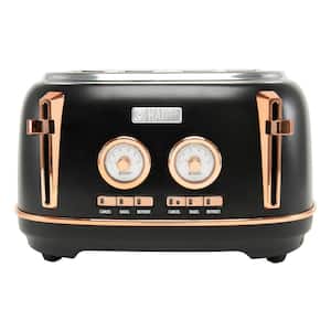 Dorset 1500 W 4-Slice Black and Copper Wide Slot Retro Toaster with Removable Crumb Tray and Browning Control