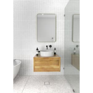 22 in. W x 32 in. H Framed Square Bathroom Vanity Mirror in Satin Brass