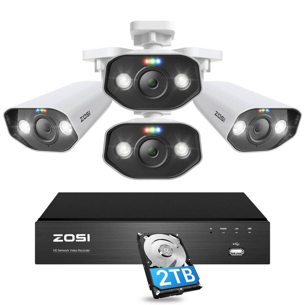 Ultra HD 4K 8-Channel 2TB PoE NVR Home Security Camera System with 4 Wired 8MP Spotlight Cameras, 2-Way Audio -  ZOSI, 8HN-1828W4-20