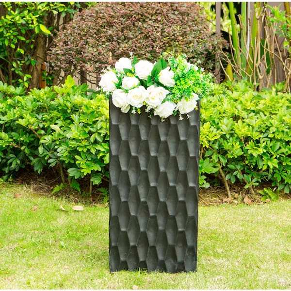 KANTE Small 19.7 in. Tall Burnished Black Lightweight Concrete Retro Tall Rectangle Outdoor Planter