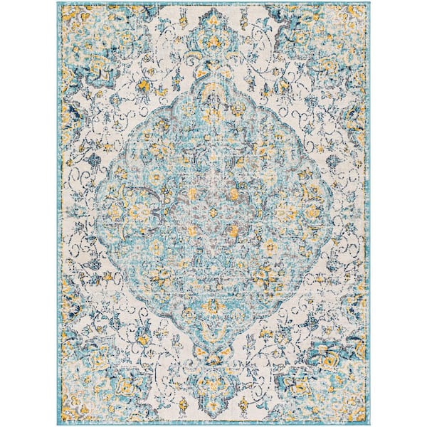 Livabliss Estelle Teal 9 ft. x 12 ft. Medallion Area Rug