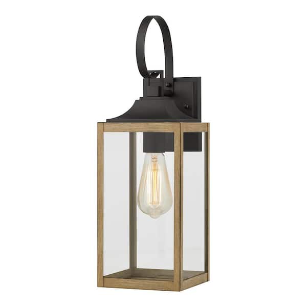 Home Decorators Collection Havenridge 19 in. 1-Light Gray Wood Hardwired Outdoor Wall Light Lantern Sconce Light with Clear Glass (1-Pack)
