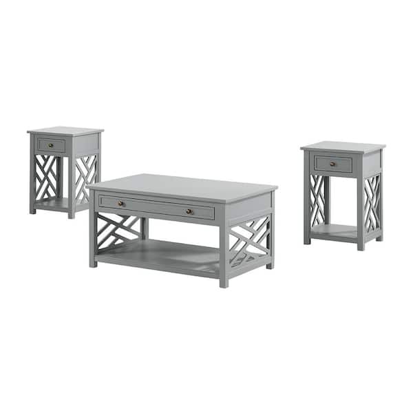 Alaterre Furniture Coventry 3-Piece 36 in. Gray Medium Rectangle Wood Coffee Table Set with Drawer