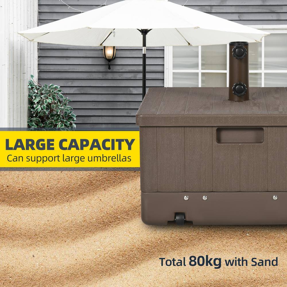 Brown Metal Wheeled 3-in-1 Patio Umbrella Stand Table