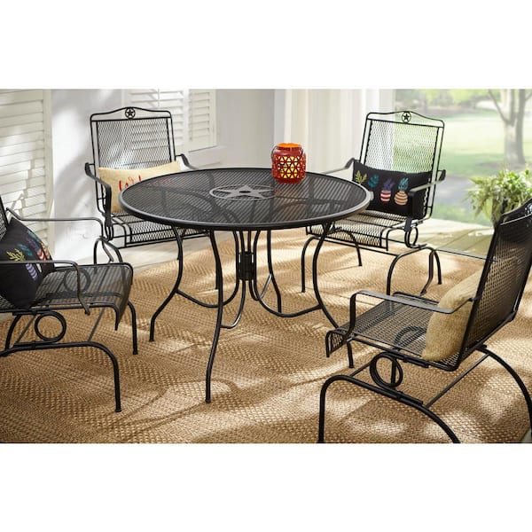 Hampton Bay Riverland Round Metal Outdoor Patio Dining Table 8884300 0105157 The Home Depot - Wrought Iron Patio Table And Chairs Home Depot
