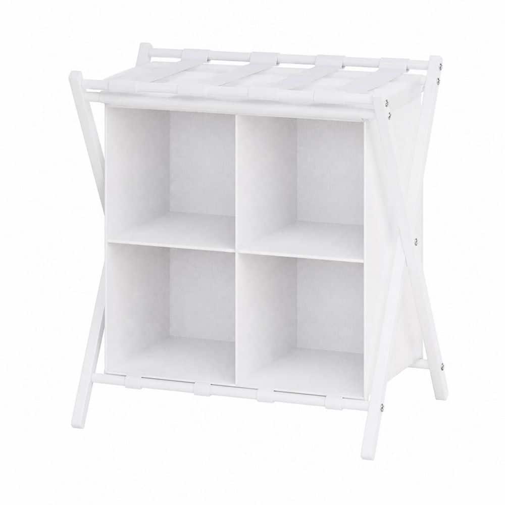 White Luggage Rack with Storage, Folding Suitcase Stands, Space Saving Suitcase Holders for Bedroom and Hotel