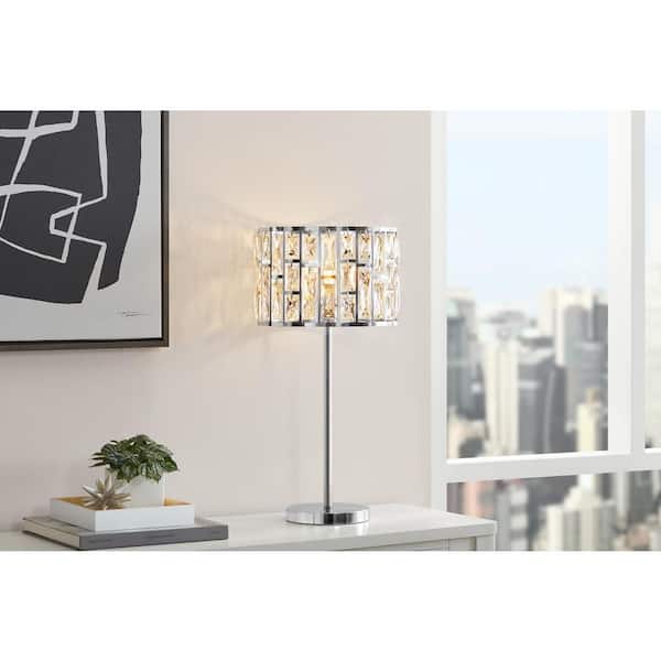 Hampton Bay Kristella 24 in. Chrome Table Lamp with Crystal Shade