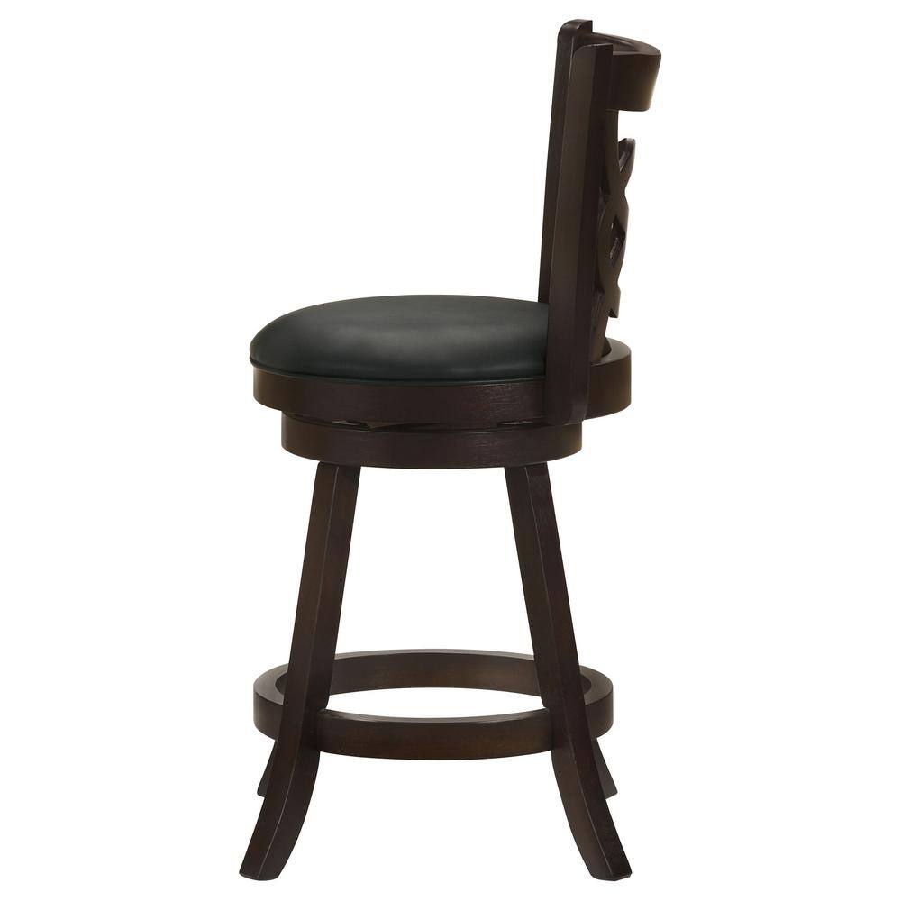 Elegante Swivel 37.5" Black Leather and Wood Counter Stool