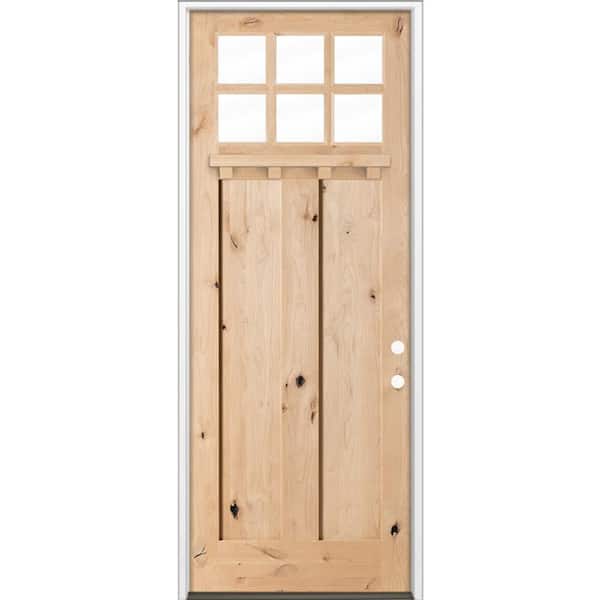 36 in. x 96 in. Knotty Alder Left-Hand/Inswing 6-Lite Beveled Clear Glass Unfinished Wood Prehung Front Door w/ DS