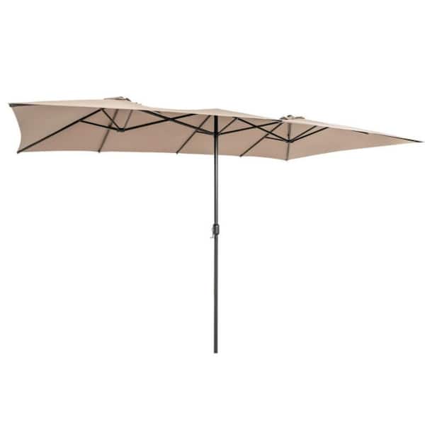 15 ft. Metal Market Patio Umbrella in Brown with Crank Handle and Vented Tops