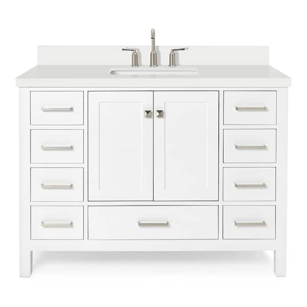 Cambridge 49 in. W x 22 in. D x 36 in. H Bath Vanity in White with Pure White Quartz Top