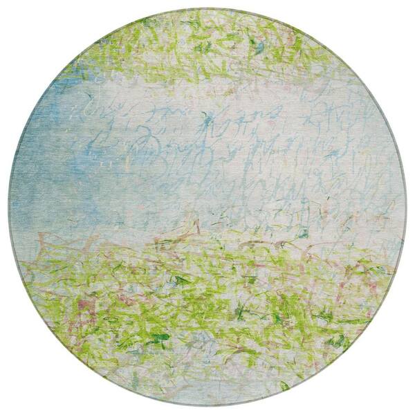 Chantille Machine Washable Indoor/Outdoor Abstract ACN2449 Lime 8 ft. x 8 ft. Round Rug