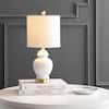 JONATHAN Y Perry 20 in. White/Brass Gold Ceramic/Metal LED Table Lamp ...