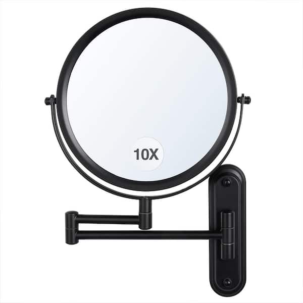 GQB 8.5 in. Folding Wall Mirror Bathroom HD Makeup Mirror with 1X/10X Magnification-Black