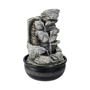 Resin Crafted Stacked Rock Water Fountain - 15.7 in. H Rockery Indoor Water Feature LED Lights for Home and Office Decor