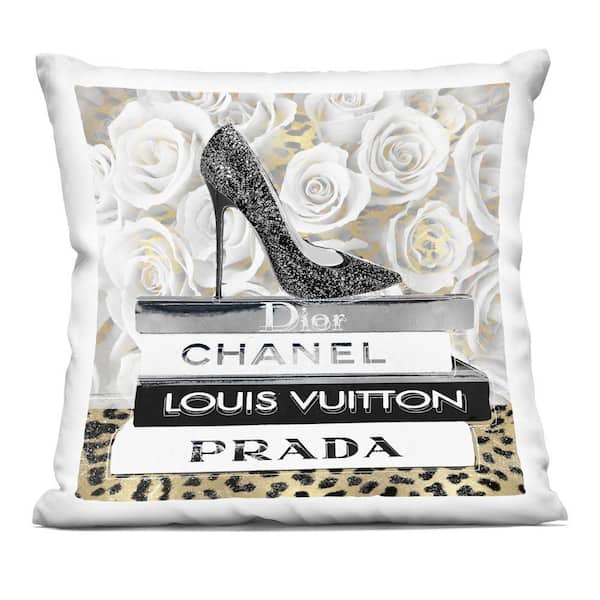 Stupell Industries Glam Heel on Roses Black Abstract Polyester 18 in. x 18 in. Throw Pillow