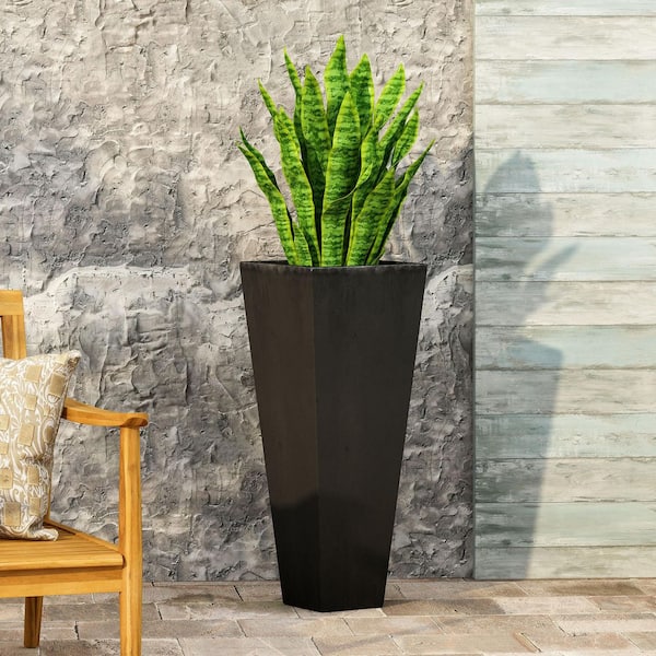 Large Metal Magnesium Oxide Outdoor Planter Plant Pot/ Planter Indoor and Outdoor (13 in. W x 32.5 in. H)-Black