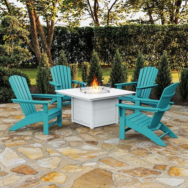 POLYWOOD Grant Park 5-Piece Plastic Adirondack Conversation Patio Fire Pit Set