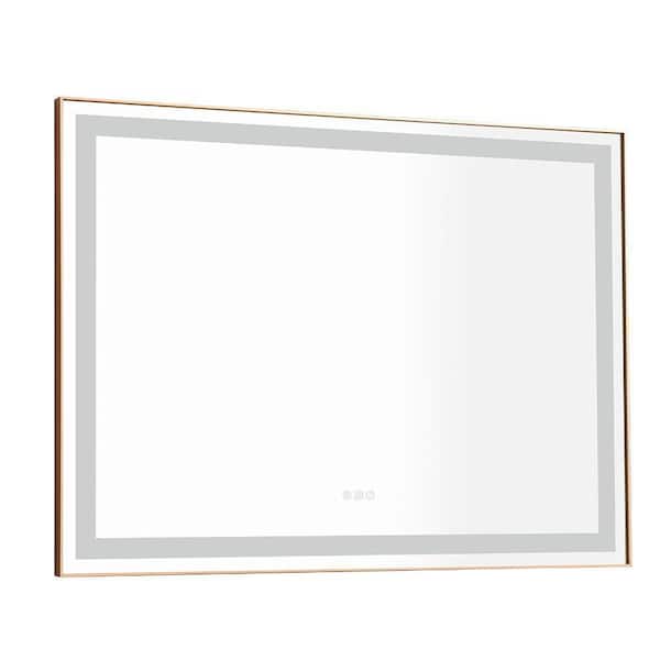 EPOWP 48 in. W x 36 in. H Large Rectangular Aluminium Framed LED Dimmable Wall Bathroom Vanity Mirror in Silver