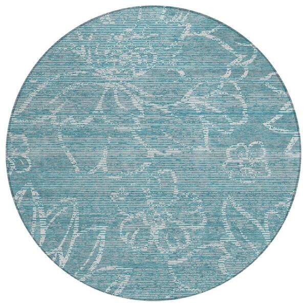 Chantille Machine Washable Indoor/Outdoor Abstract ACN2789 Teal 8 ft. x 8 ft. Round Rug